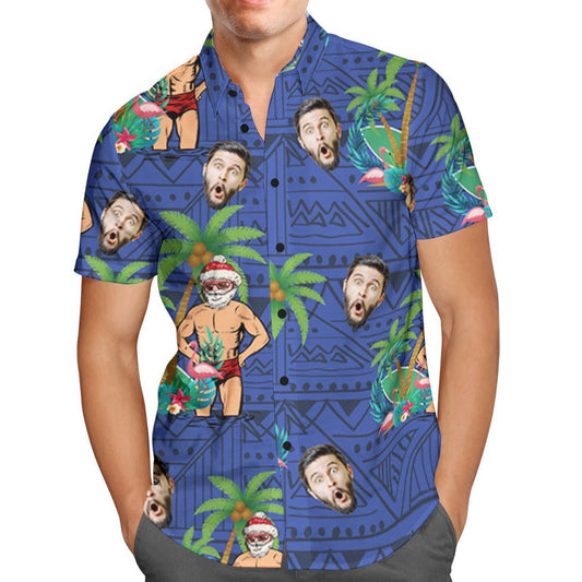 Custom Face Personalized Christmas Hawaiian Shirt Santa Claus on Vacation Holiday Gifts