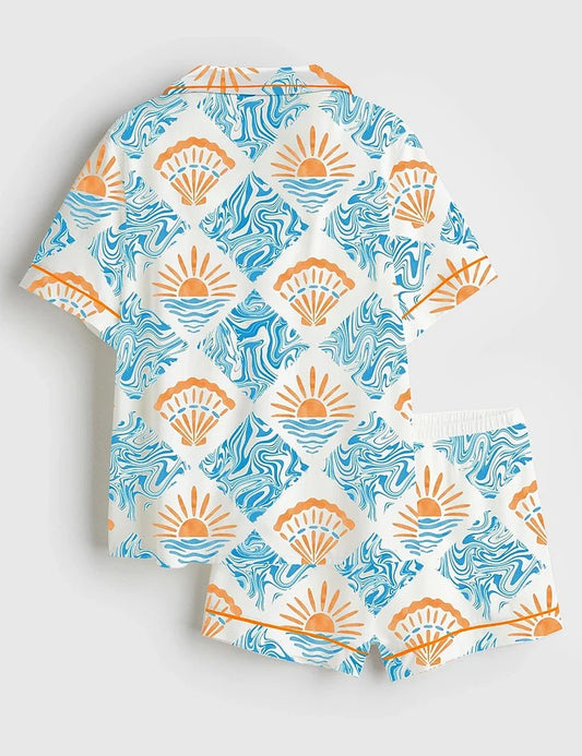 Women’s A Trip To The Beach Short Sleeve Satin Pajama Set