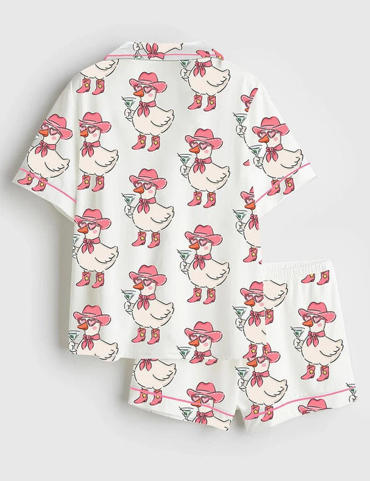 Women’s Just A Silly Goose Short Sleeve Satin Pajama Set