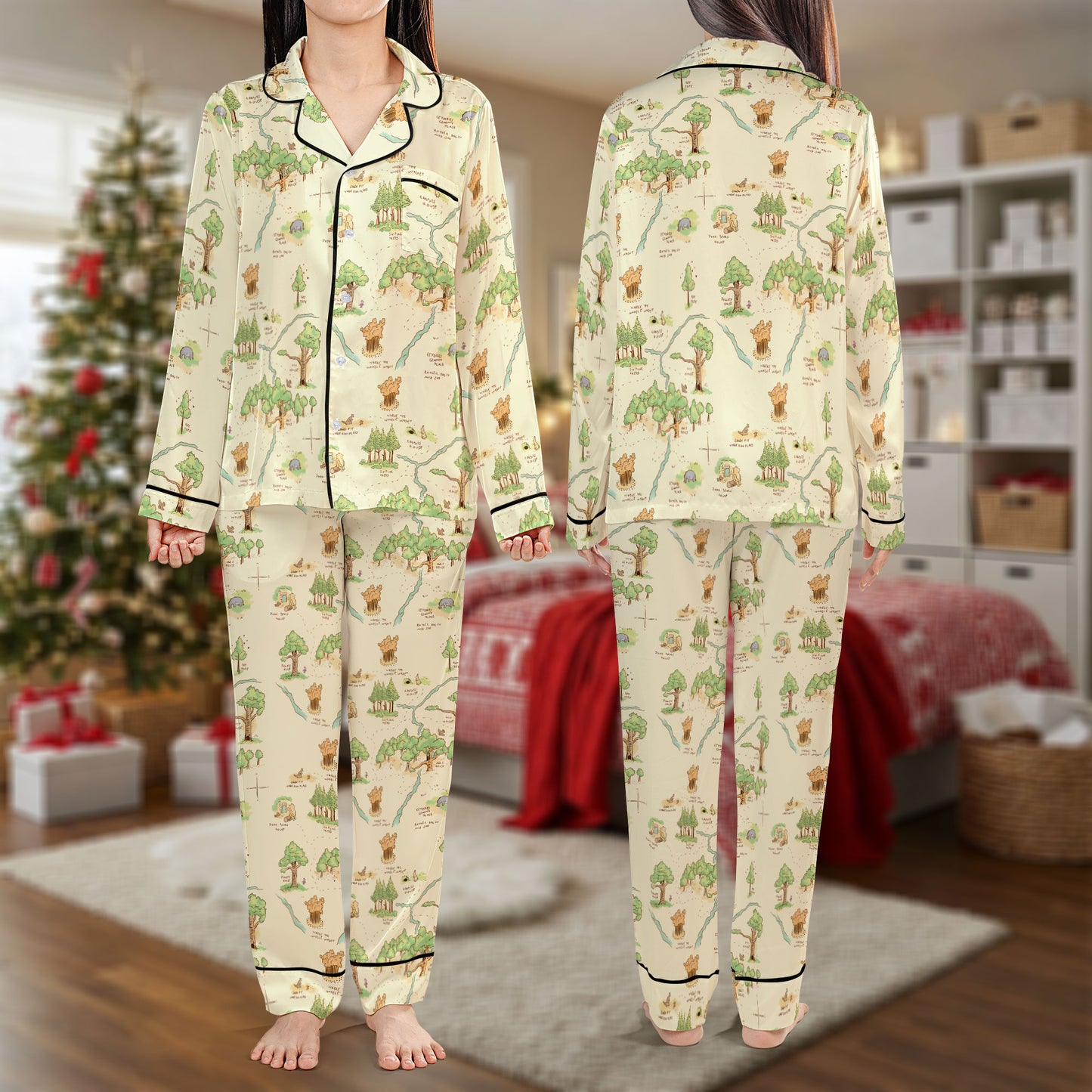 Forest Adventure Pajama Set – Cozy Nature Print Pajamas | Cute Pajama Gift Set, Girl Pajamas, Holiday Sleepwear, Cute Pajamas for My Love, Christmas Pajamas for Women HPRPJMADL-12