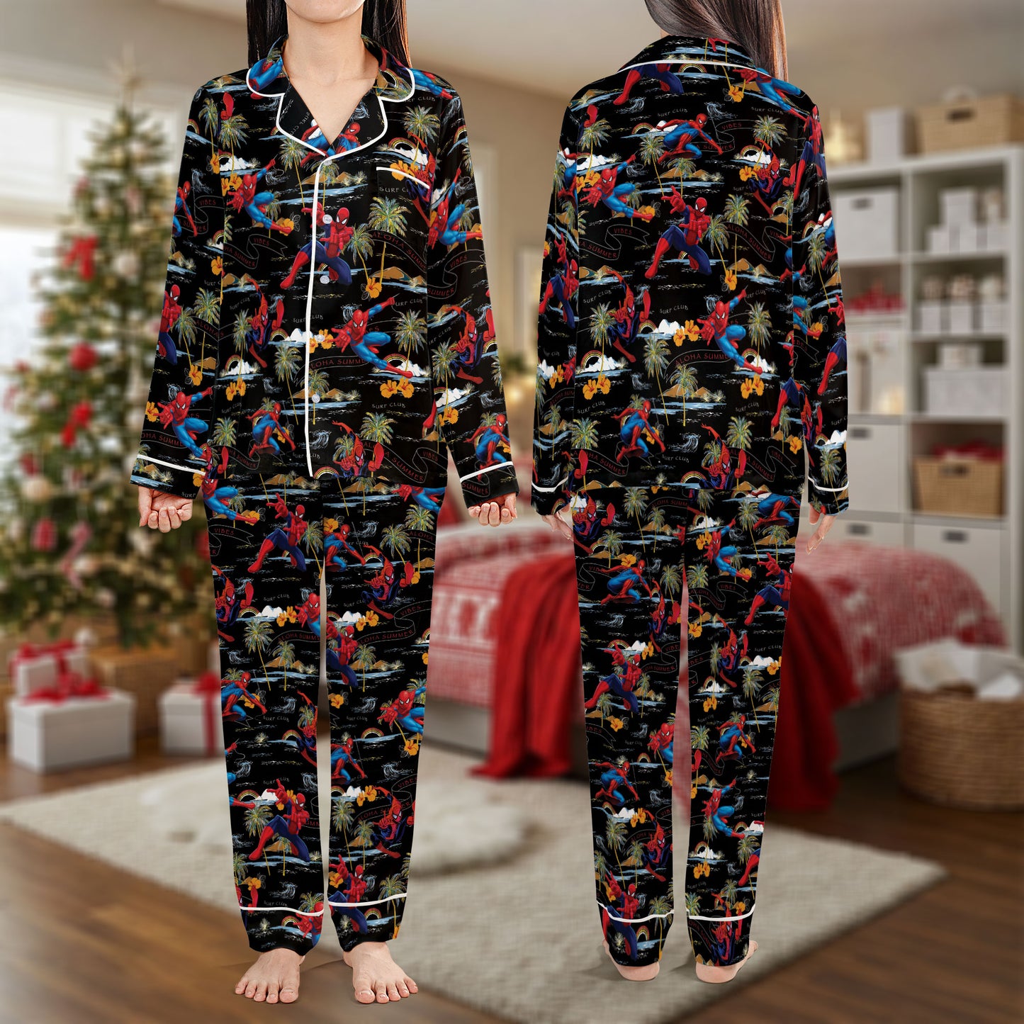 Tropical Parrot Christmas Pajama Set – Colorful Bird Print Pajamas | Cozy Pajama Gift Set, Girl Pajamas, Holiday Sleepwear, Cute Pajamas for My Love, Christmas Pajamas for Women HPRPJMADL-18