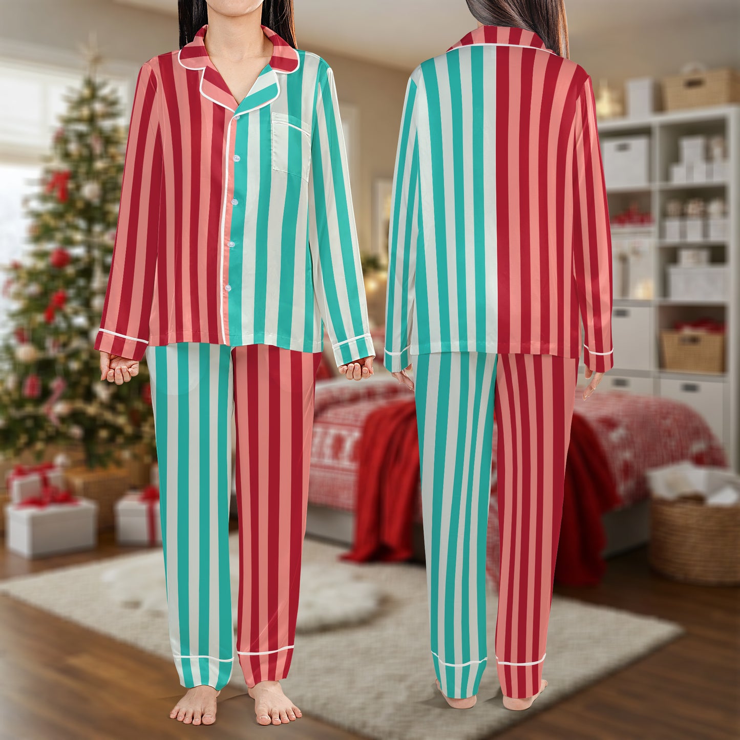 Candy Cane Striped Christmas Pajama Set – Festive Holiday Pajamas | Cozy Family Pajamas for Women, Men, Kids & Youth, Cute Pajama Gift Set for My Love HPRPJMADL-39