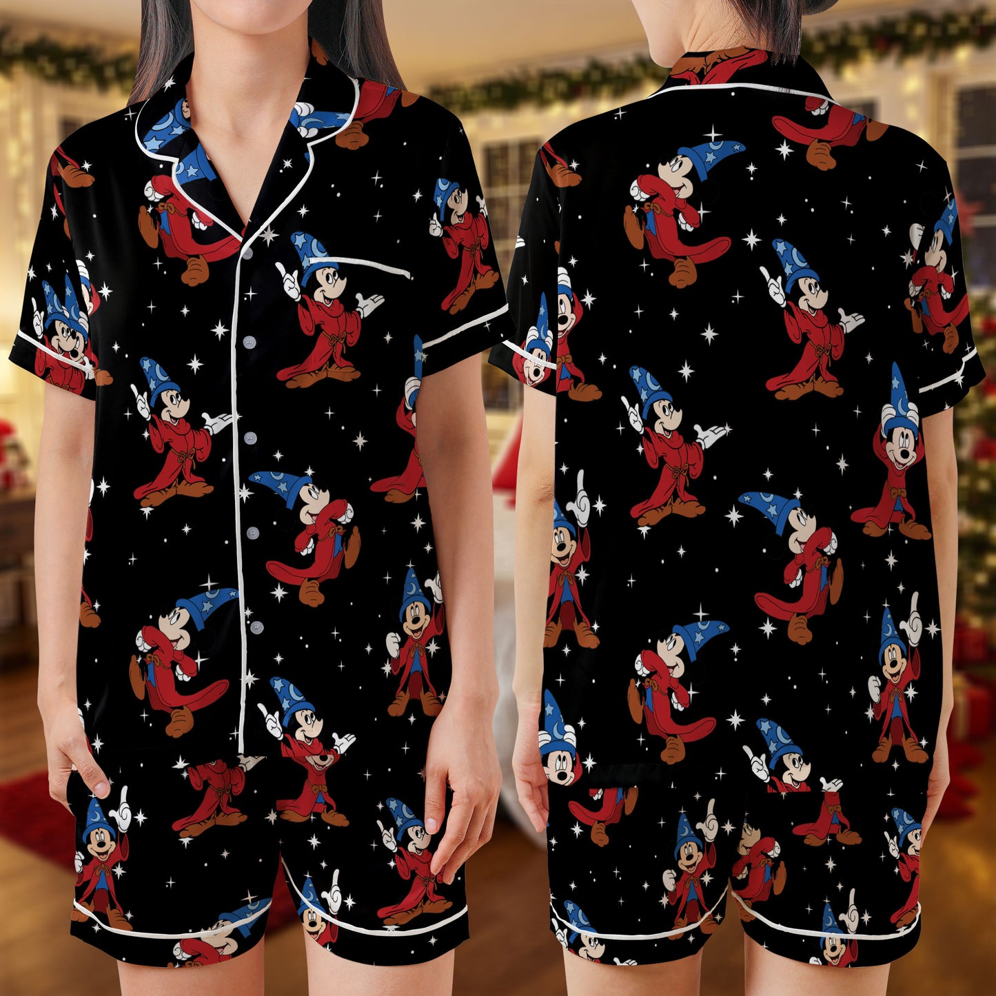 Magic Wizard Short Pajama Set – Cartoon Sorcerer Print Sleepwear | Fun Cozy Pajamas for Women, Men, Kids & Youth, Matching Family Holiday Pajama Gift Set HPRPJMADS-05