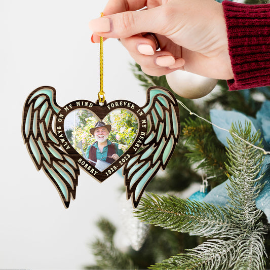 Custom Photo Always On My Mid Forever In My Heart Angel Ornament, Memorial Ornament, Christmas 2023 Ornament, Memorial Gift Idea