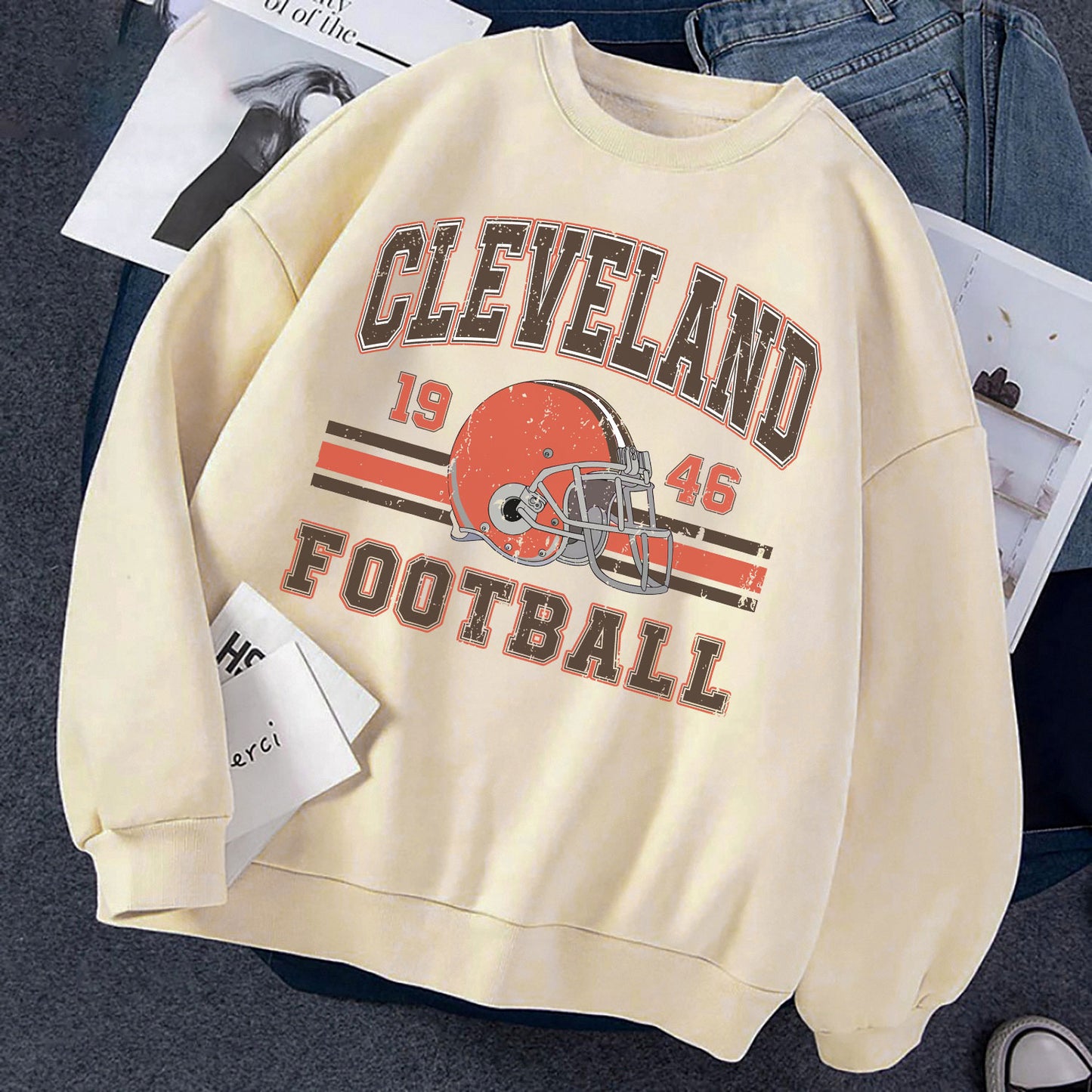 Cleveland Football Sweatshirt, Cleveland Shirt Retro Style 90s Vintage Unisex Crewneck, Graphic Tee Gift For Football Fan Sport