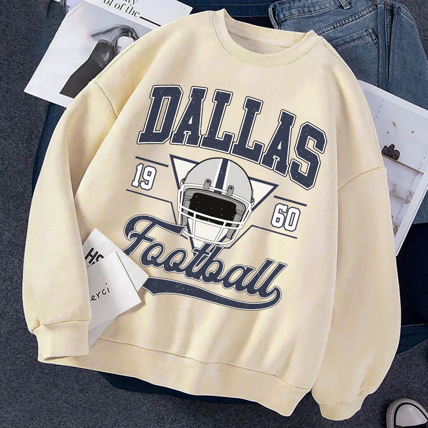 DALLAS 1960 Football Sweatshirt, DALLAS 1960 FOOTBALL Shirt Retro Style 90s Vintage Unisex Crewneck, Graphic Tee Gift For Football Fan Sport