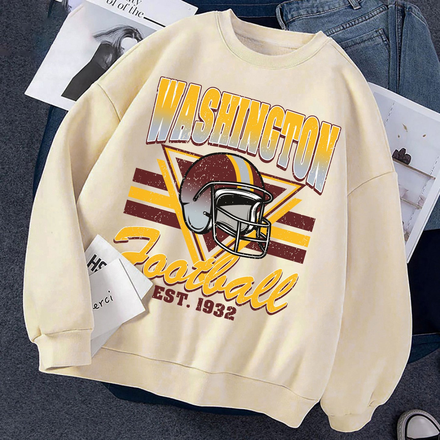 WASHINGTON FOOTBALL EST 1932 Sweatshirt, WASHINGTON FOOTBALL EST 1932 Shirt Retro Style 90s Vintage Unisex Crewneck, Graphic Tee Gift For Football Fan Sport