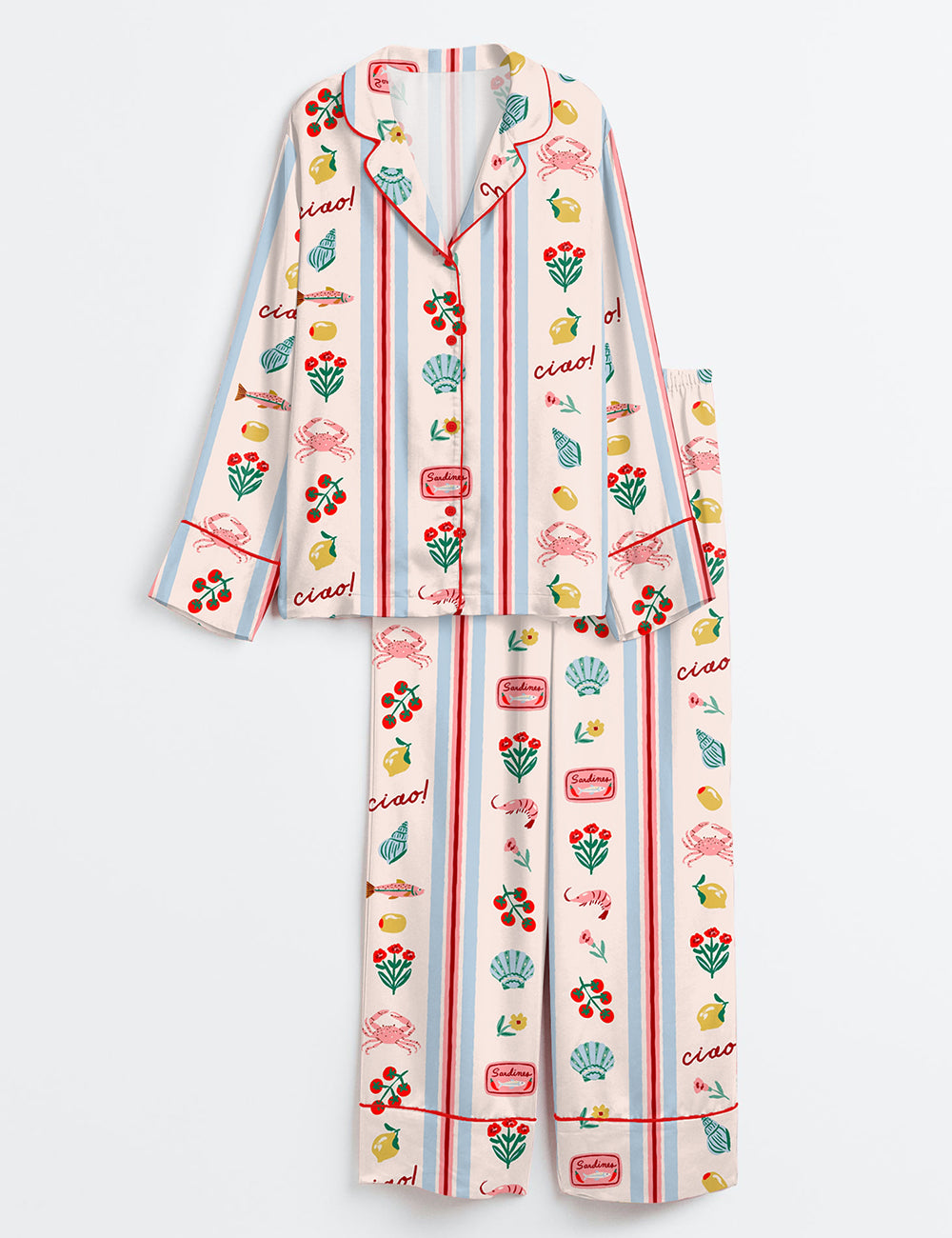 Women’s Italy Drawing La dolce vita Long Sleeve Satin Pajama Set