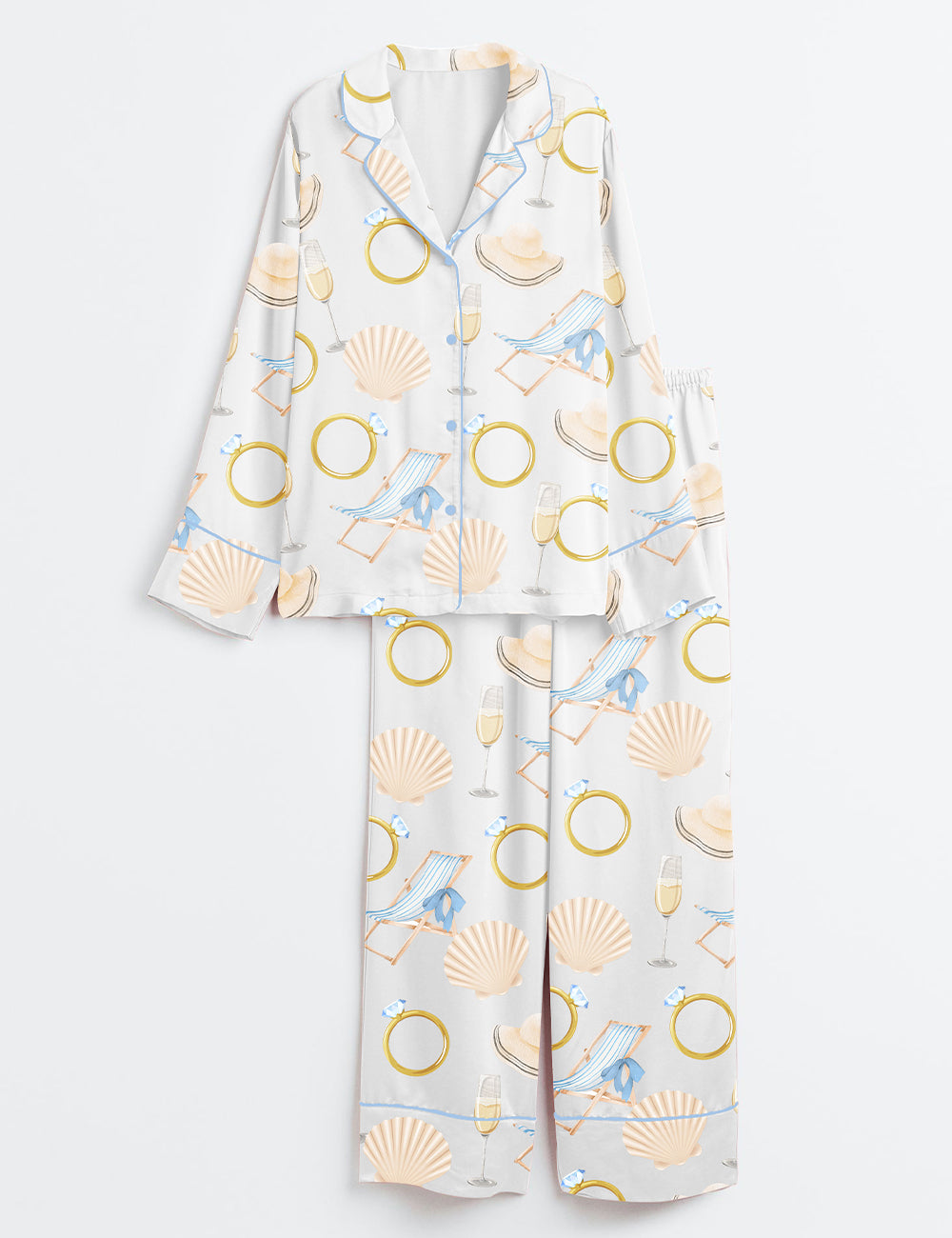 Women’s Last Toast On The Coast Bachelorette Summer Beach Print Long Sleeve Satin Pajama Set