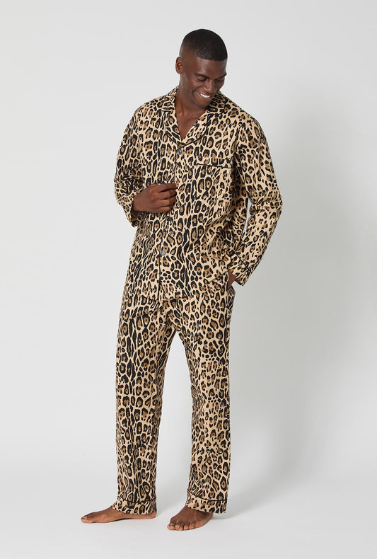 BedHead X Mr. Turk Jaguar Stripe Men's Short Sleeve Classic Woven Cotton Poplin Pj Set