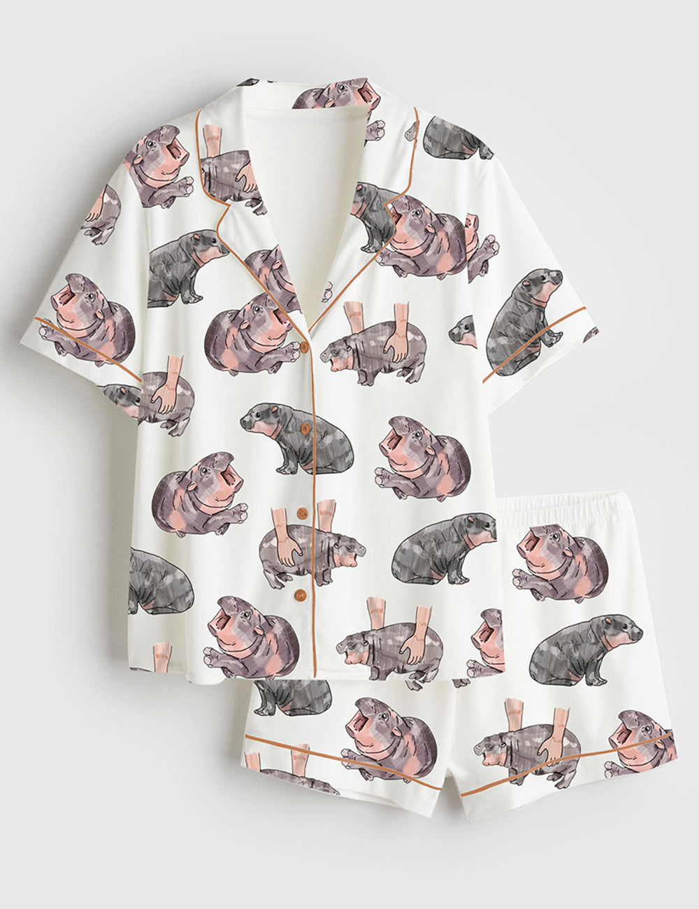 Women's Moo Deng Baby Hippo Satin Pajama Set