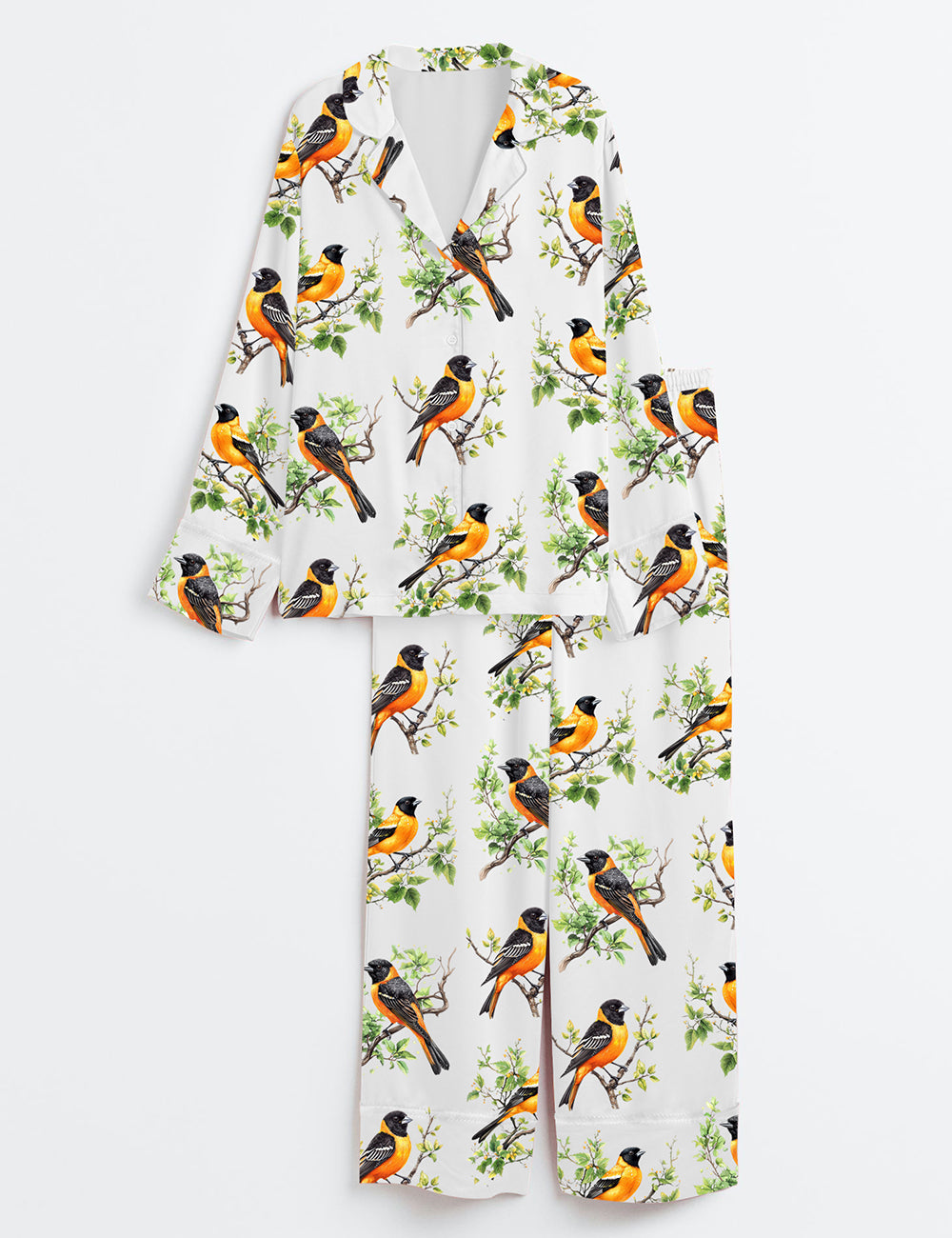 Women’s Baltimore Oriole Bird Cute Colorful Bird Long Sleeve Satin Pajama Set