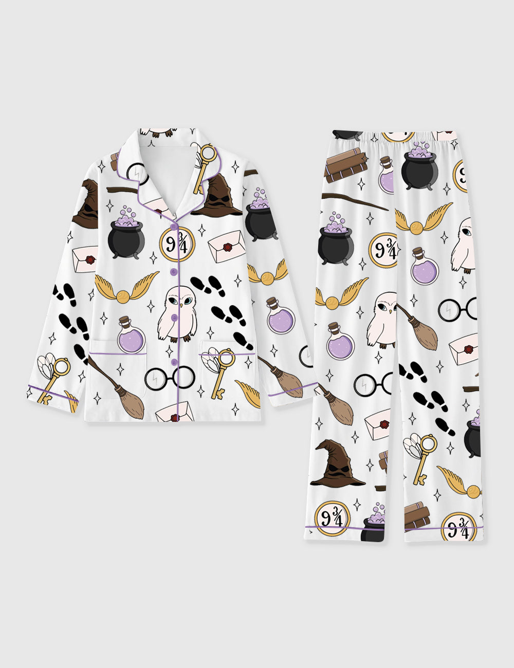 Women's HP Wizards Magic Academy School Long Sleeve Pocket Cotton Pajama Set