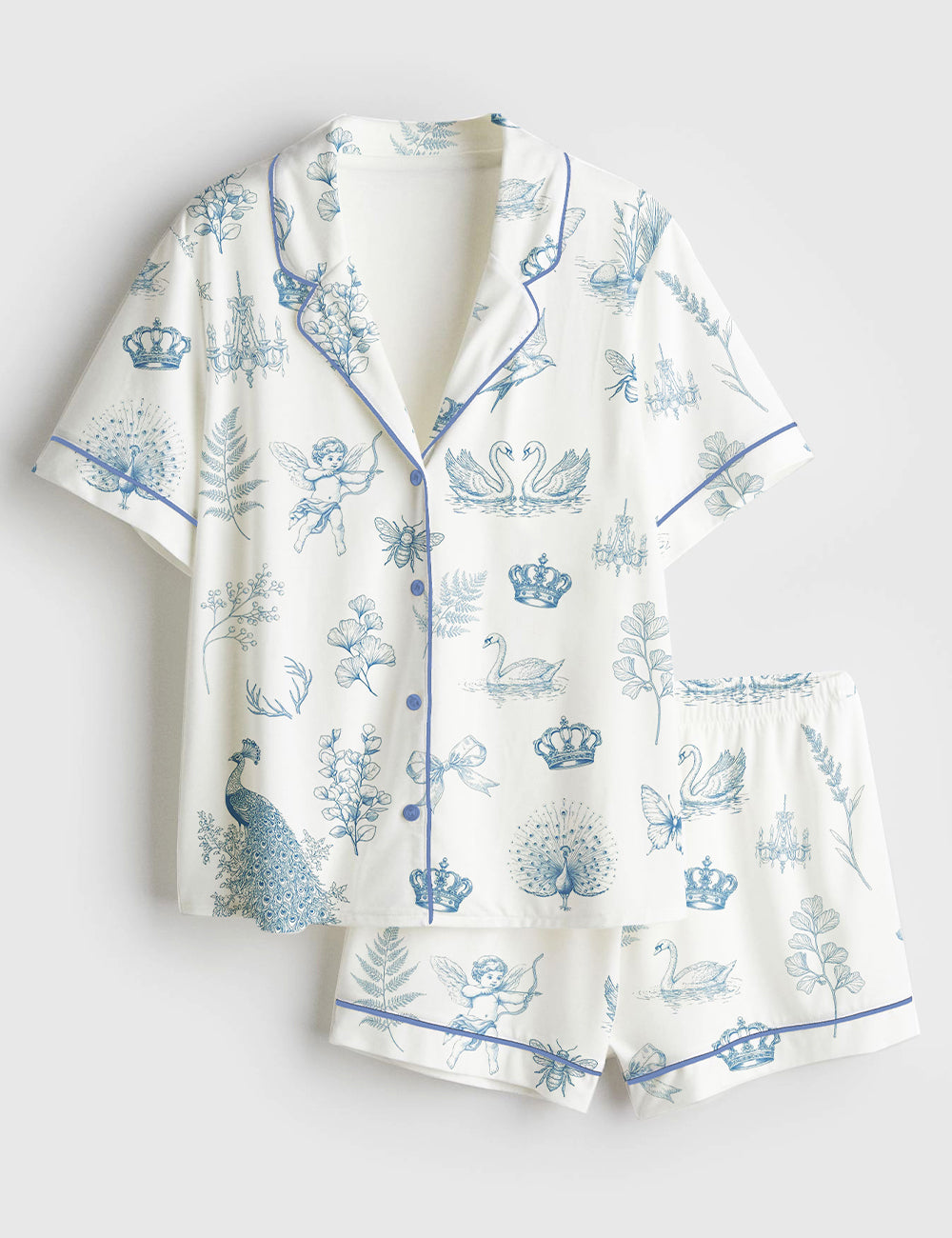 Women’s Floral Baroque Floral Wedding Short Sleeve Satin Pajama Set