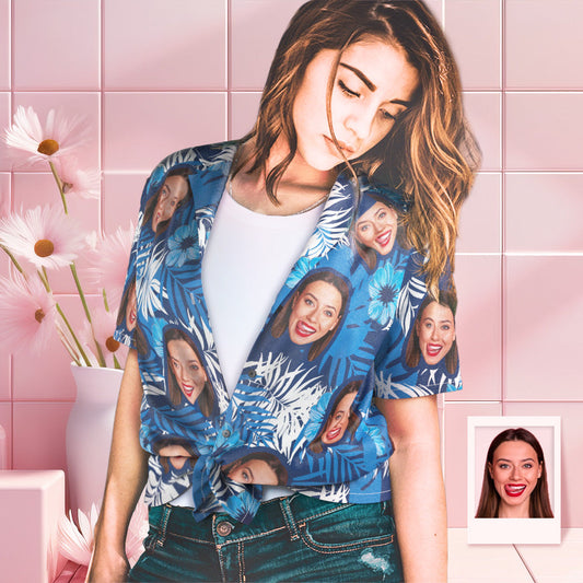 Léine Haváíais Aghaidh Chustaim na mBan Ar fud Priontáil Léine Gearr Muinchille Gorm