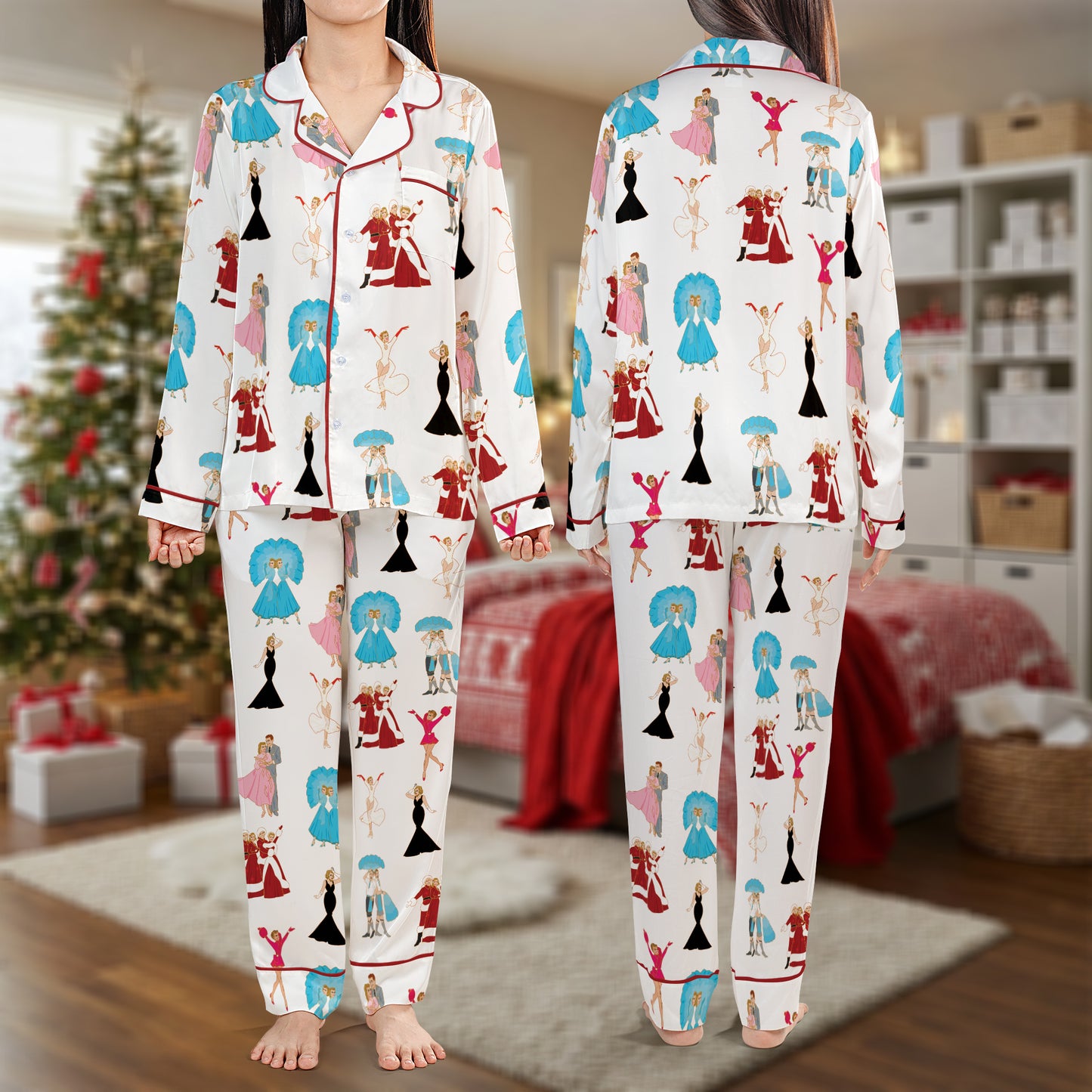 White Christmas Dance Pajama Set – Retro Holiday Pajamas | Cozy Pajama Gift Set, Cute Pajamas for My Love, Family Pajamas for Women, Men, Kids & Youth HPRPJMADL-38