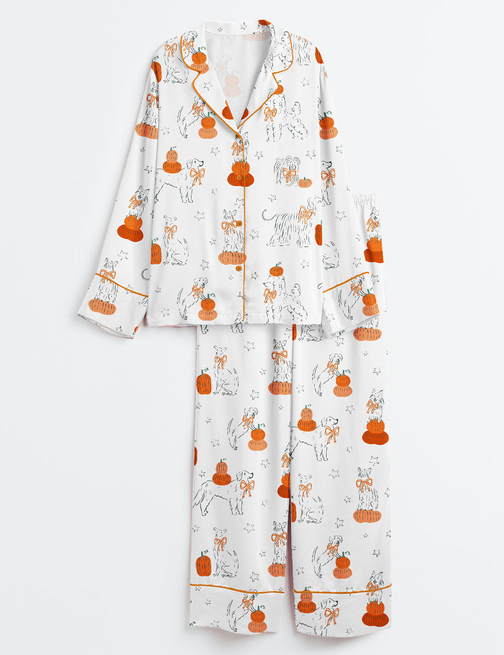 Women’s Dog With Pumpkin Halloween Long Sleeve Satin Pajama Set