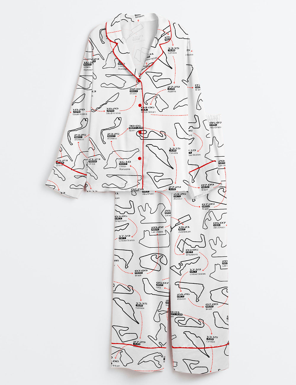 Women's 2025 Racing Car Schedule Long Sleeve Satin Pajama Set