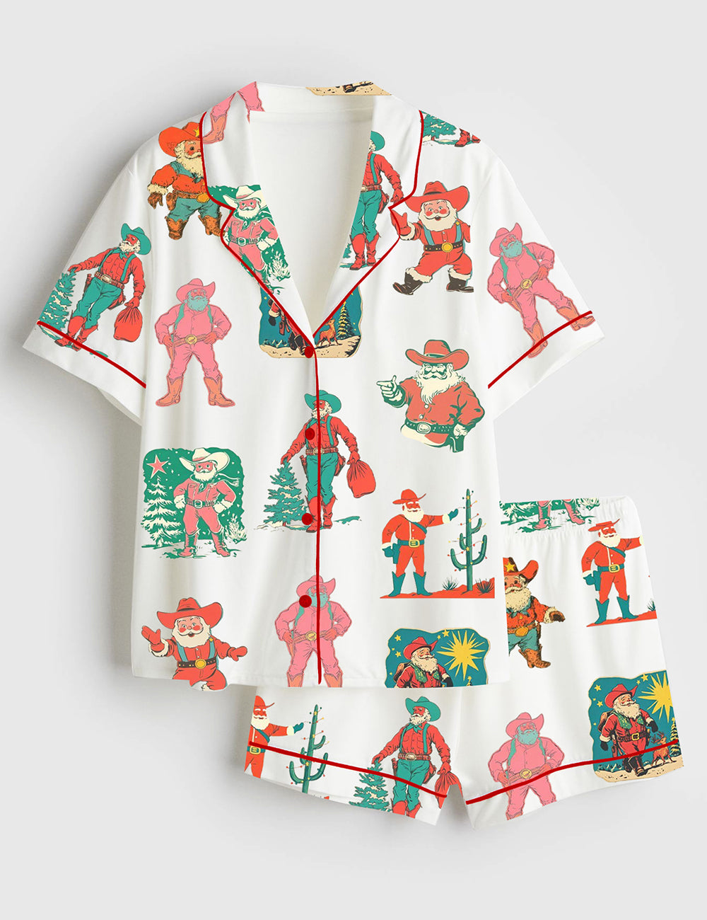 Women’s Western Christmas Santa Short Sleeve Satin Pajama Set