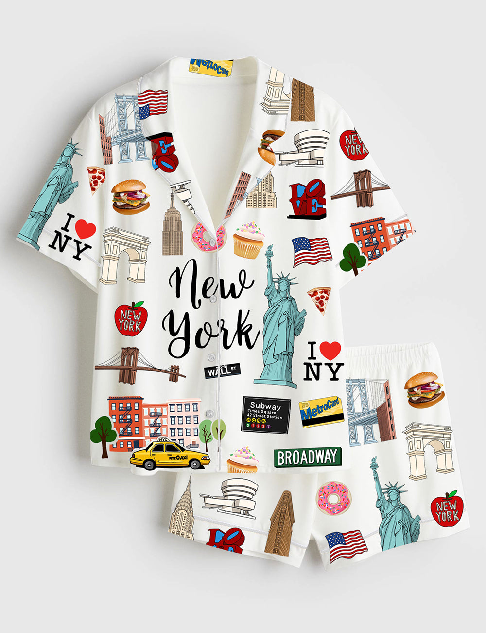 Women’s New York Travel GoodNotes Independence Day Short Sleeve Satin Pajama Set