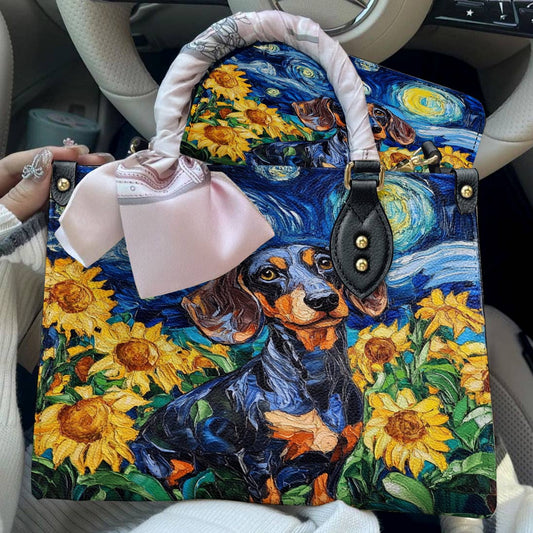 Leather Bag Sunflowers & Starry Sky Dachshund
