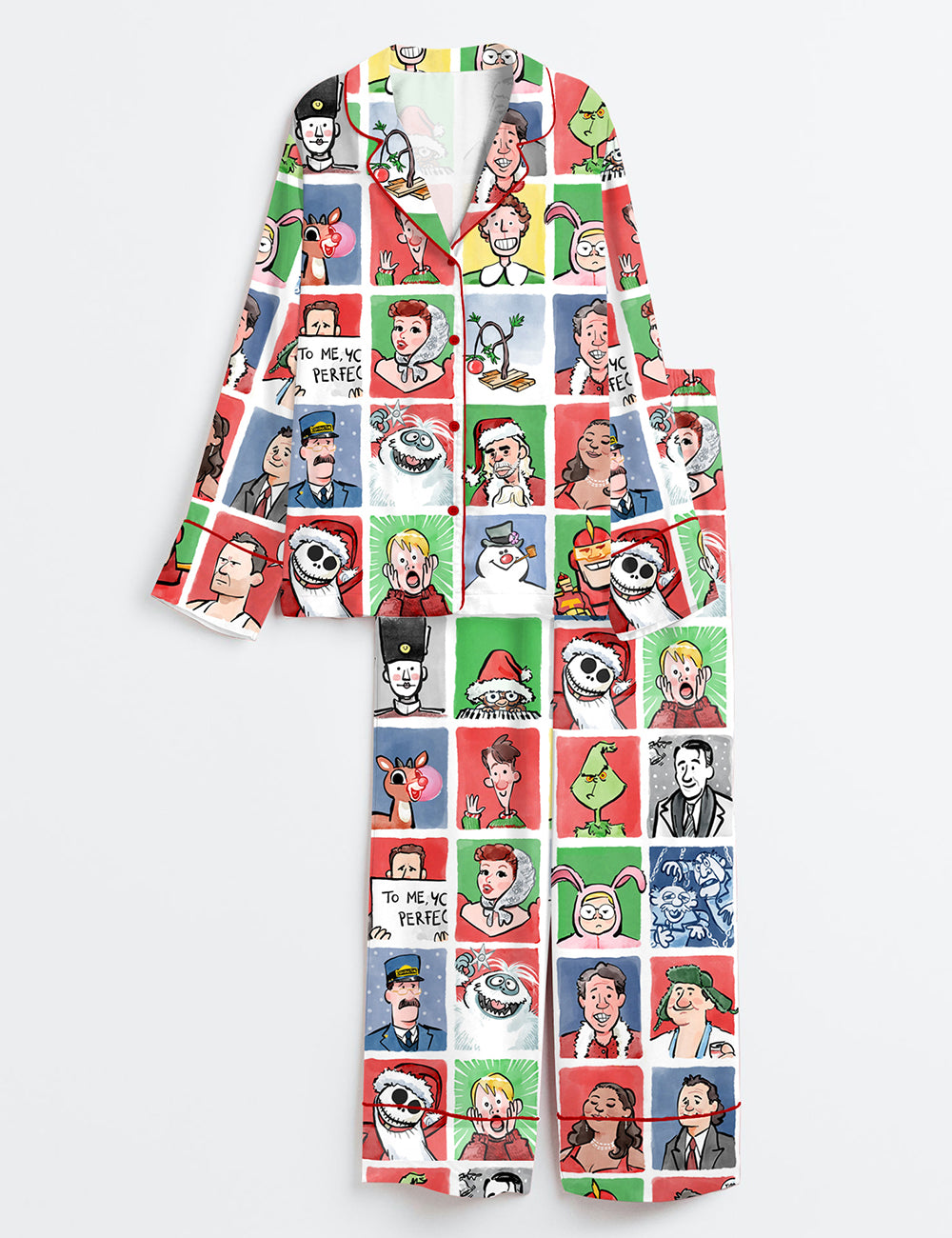 Women’s Christmas Movies 90s Merry Christmas Winter Holiday Season Long Sleeve Satin Pajama Set