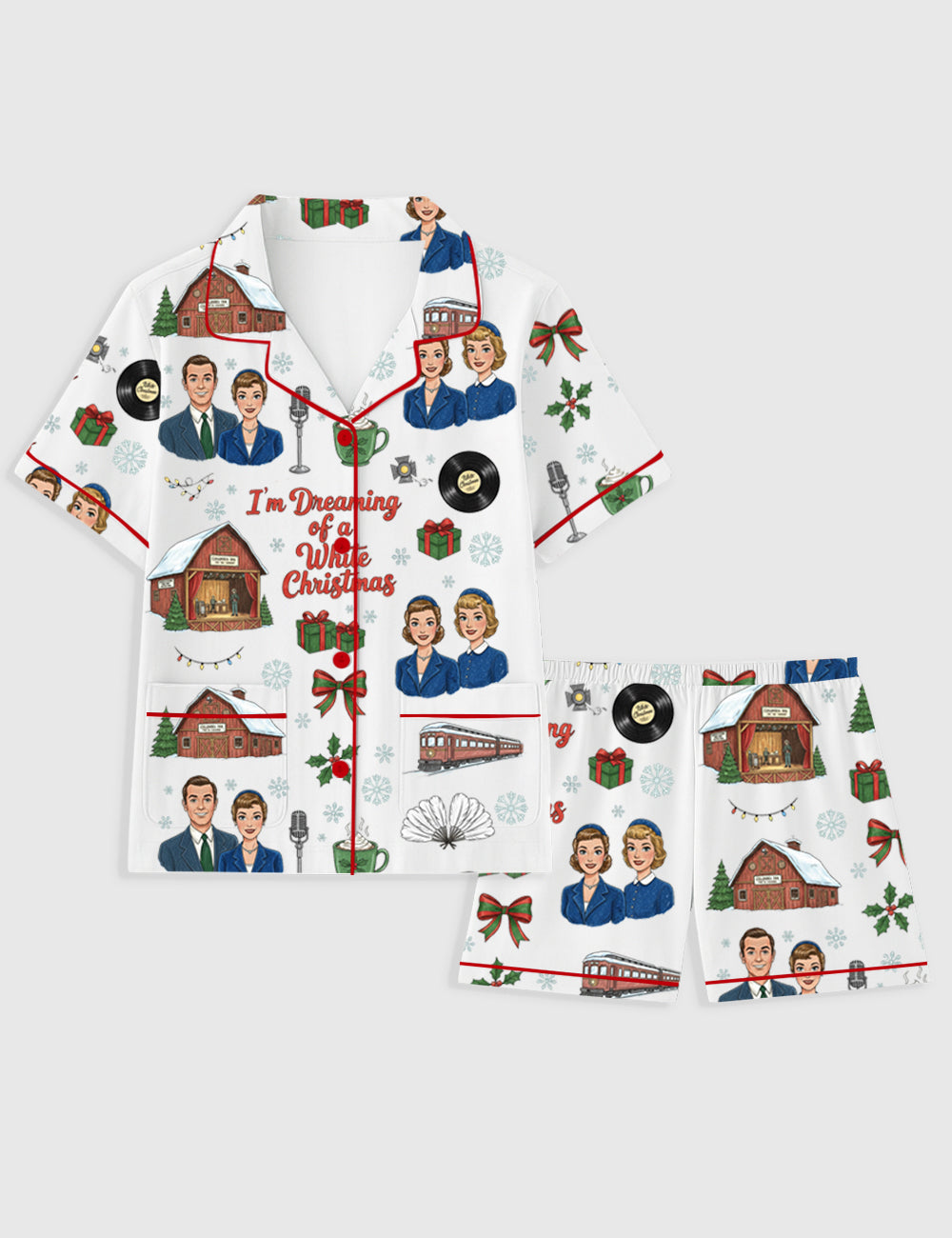 Women's I'm Dreaming Of A White Christmas Short Sleeve Pocket Cotton Family Pajama Set