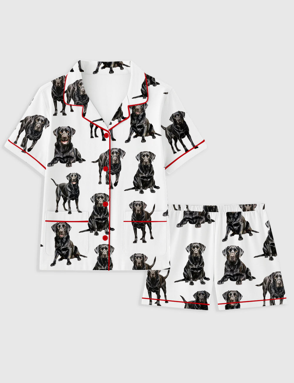 Women's Black Labrador Short Sleeve Pocket Cotton Pajama Set