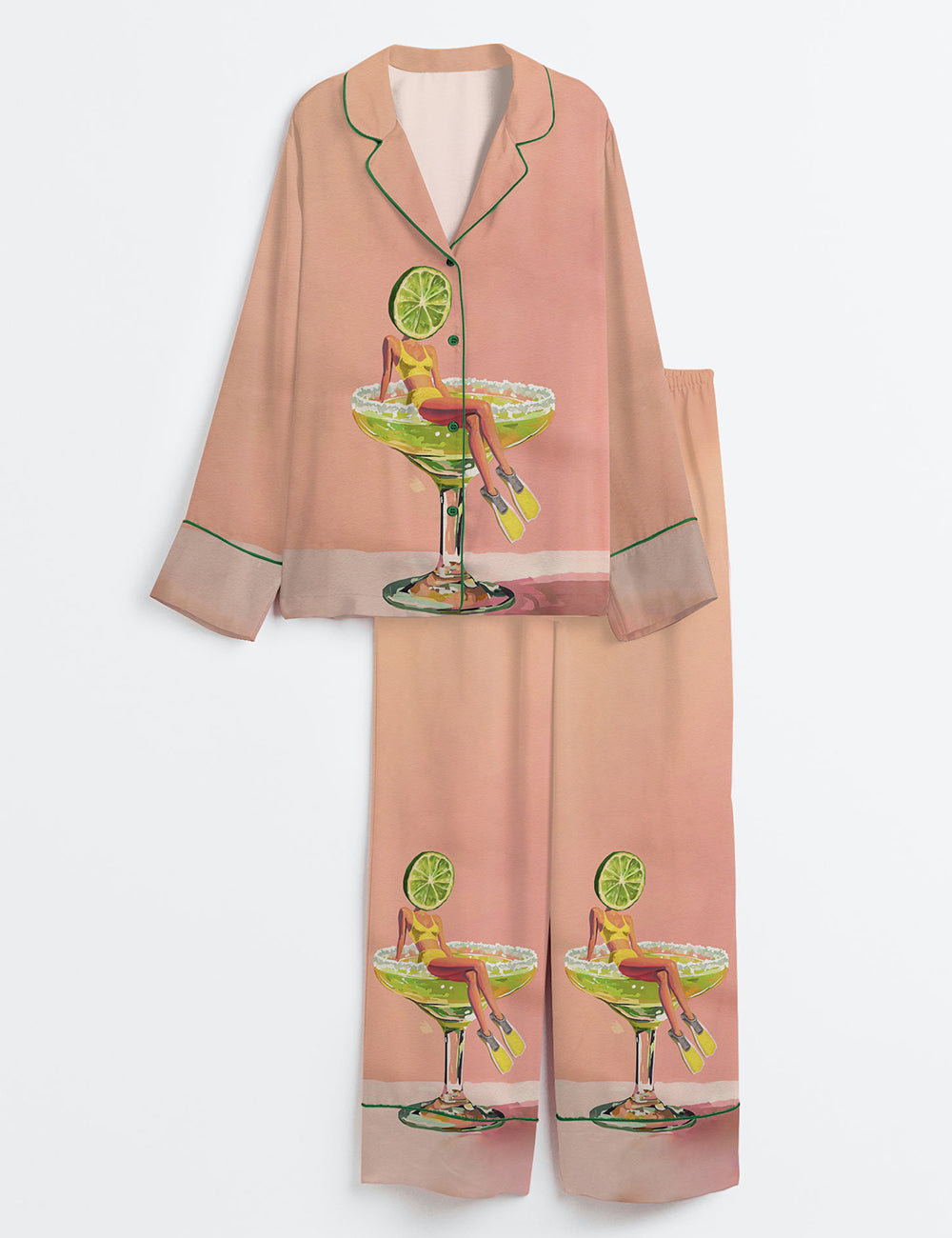 Women’s Retro Margarita Cocktail Tequila Lovers Long Sleeve Satin Pajama Set