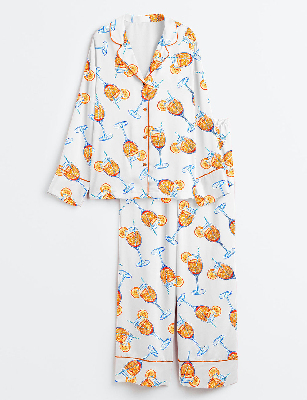 Women's Aperol Spritz Trio Watercolor Long Sleeve Satin Pajama Set
