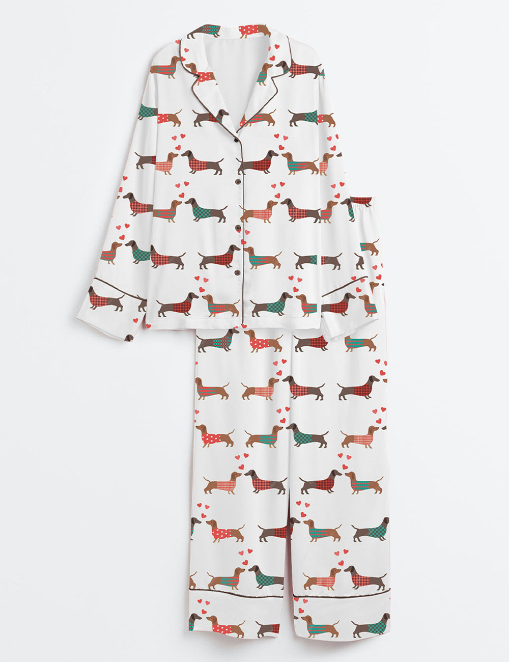 Women's Stylish Dachshund Dog Long Sleeve Satin Pajama Set