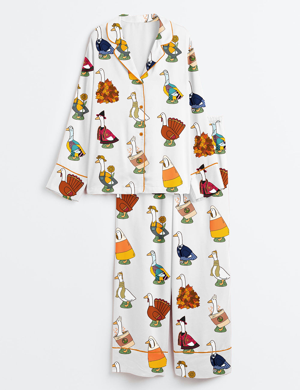 Women’s Fall Goose Long Sleeve Satin Pajama Set