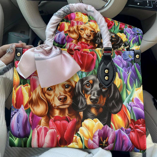 Dachshund Leather Bag Tulip Garden