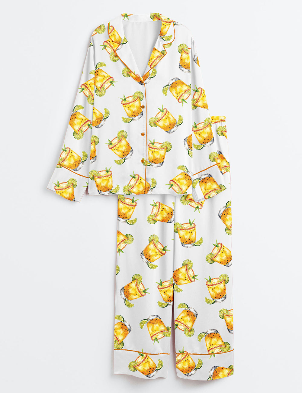 Women’s Watercolor Passion Fruit Margarita Alcohol Drink Long Sleeve Satin Pajama Set