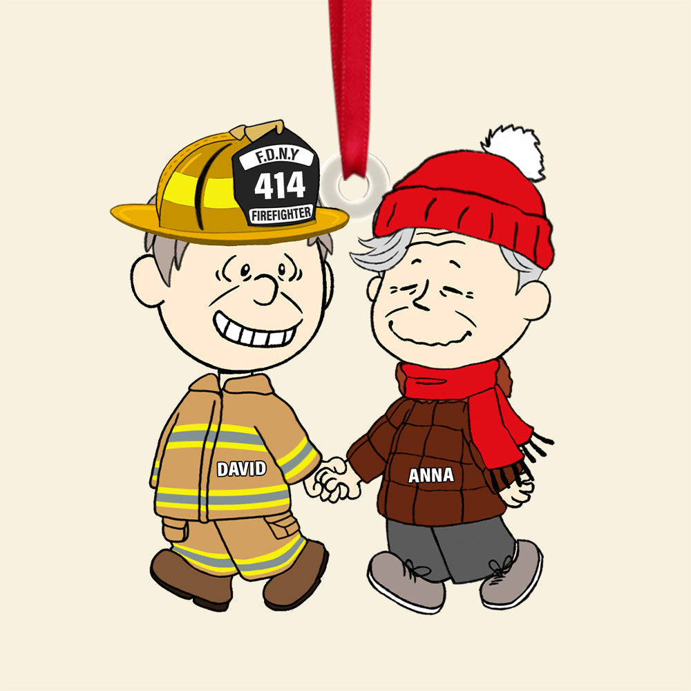 Personalized Gift For Firefighter Couple Christmas Ornament, Happily Holding Hand