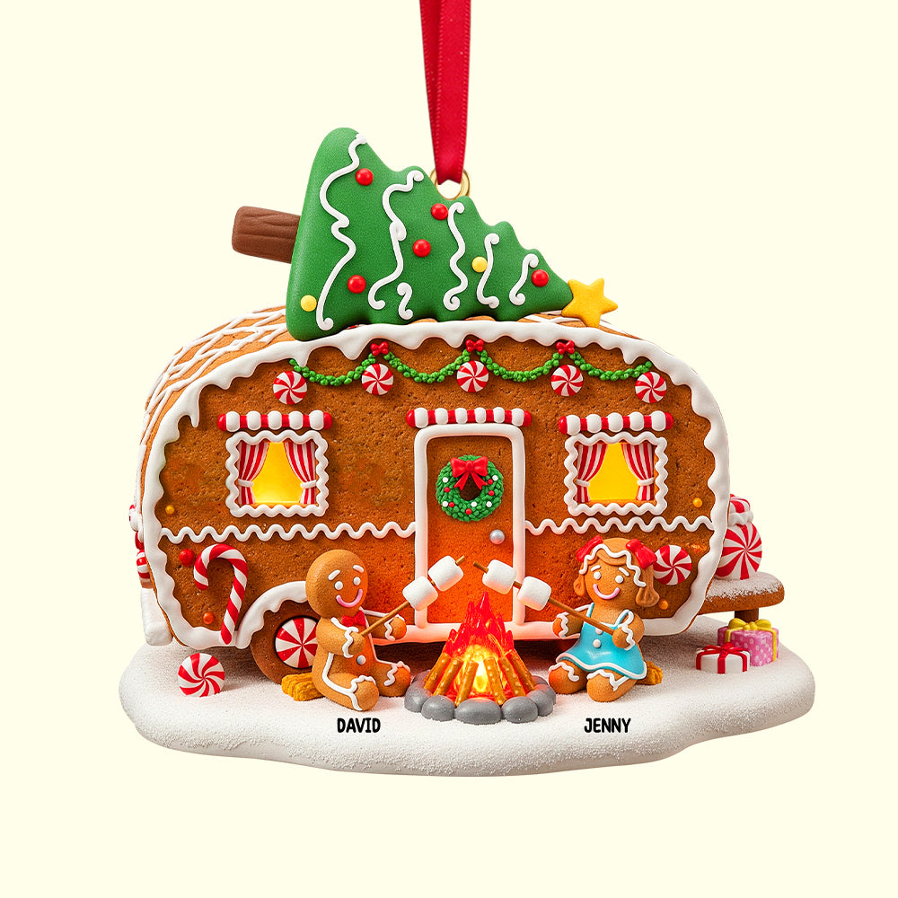 Personalized Gifts For Camping Gingerbread Couple Christmas Wooden Ornament