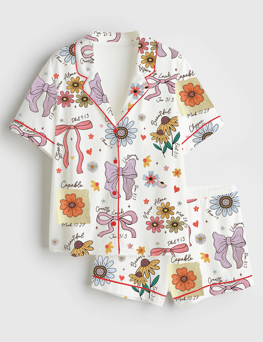 Women’s Christian Mama Boho Floral Mama Wildflower Mama Mother's Day Gift Short Sleeve Satin Pajama Set