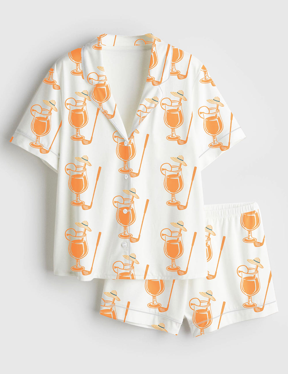 Women’s Italian Summer Aesthetic Aperol Spritz Cute Golf Girl Bachelorette Golf Short Sleeve Satin Pajama Set