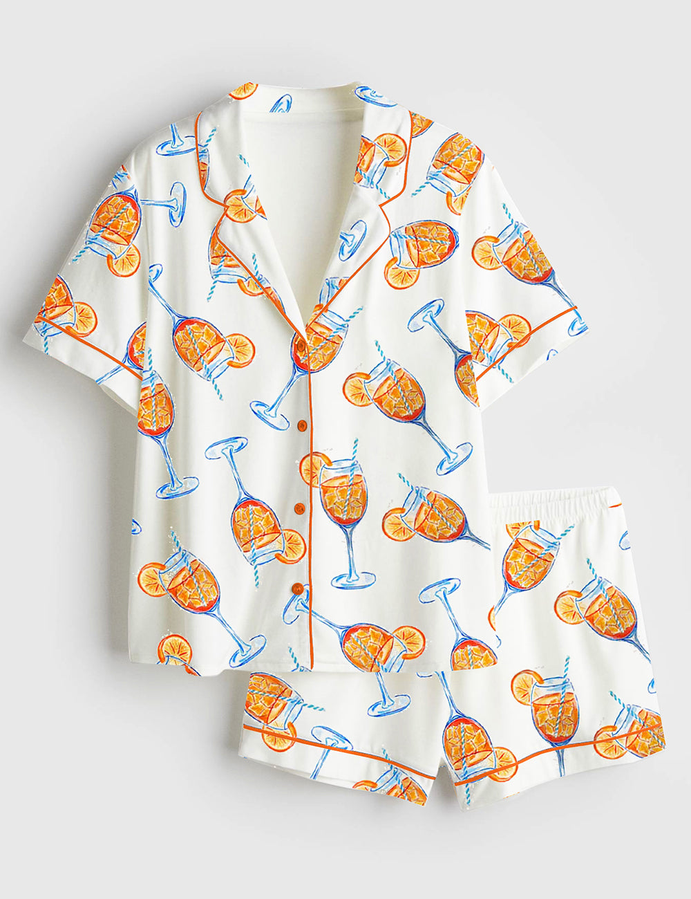 Women's Aperol Spritz Trio Watercolor Short Sleeve Satin Pajama Set