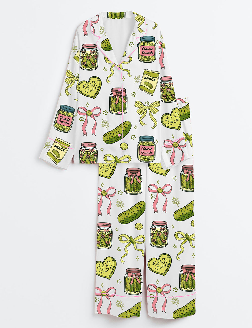 Women’s Pickle Coquette Girl Long Sleeve Satin Pajama Set