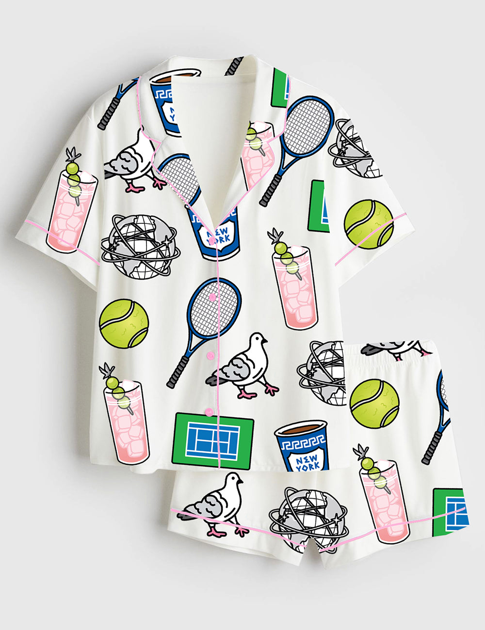 Women’s US Open Tennis Cocktail Short Sleeve Satin Pajama Set