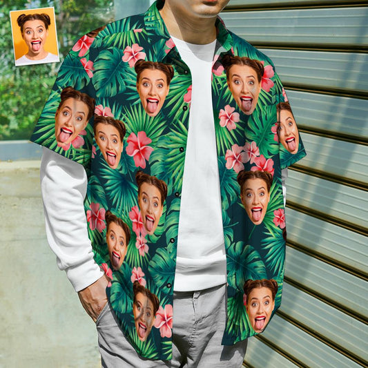 Léine Aghaidh an Chustaim le Bláthanna Dearg Léine Haváís na bhFear Téacs