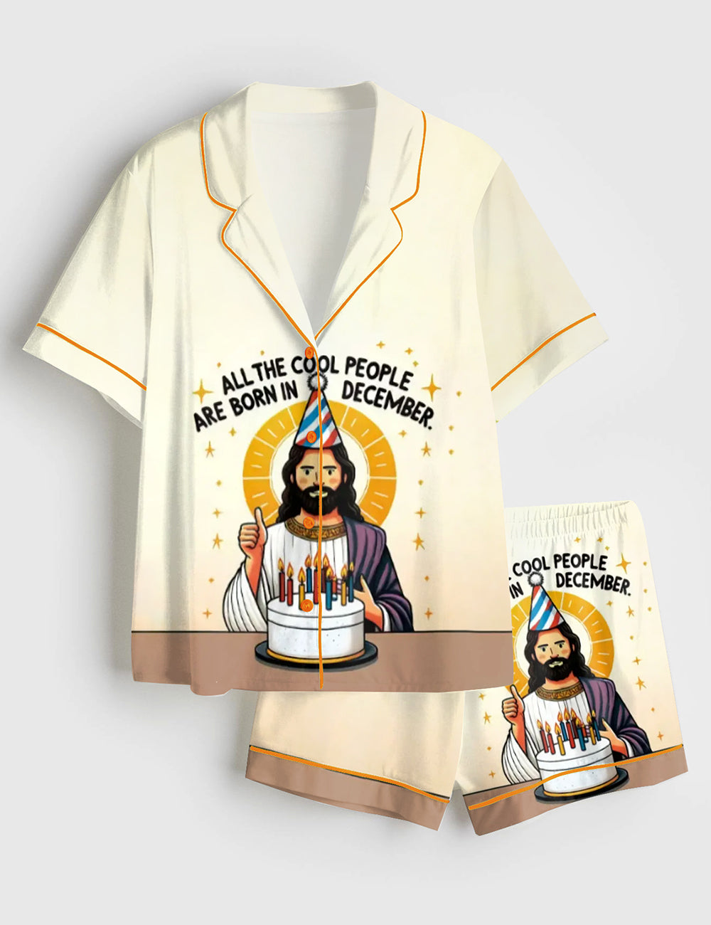 Women’s All The Cool People Are Born In December Birthday Christmas Jesus Short Sleeve Satin Pajama Set