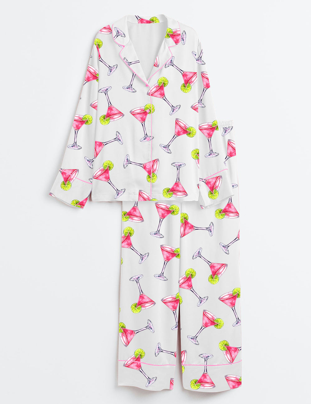 Women’s Pink Cosmopolitan Cocktail Cosmo Drink Weddings & Parties Long Sleeve Satin Pajama Set