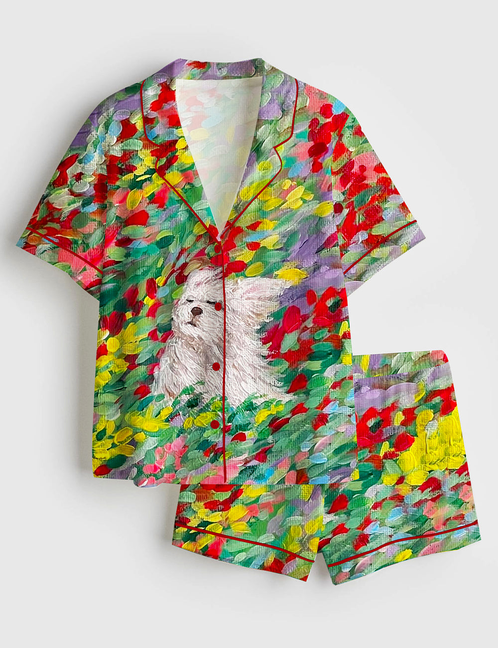 Women’s The Dog In A Colorful Floral Haven Short Sleeve Satin Pajama Set