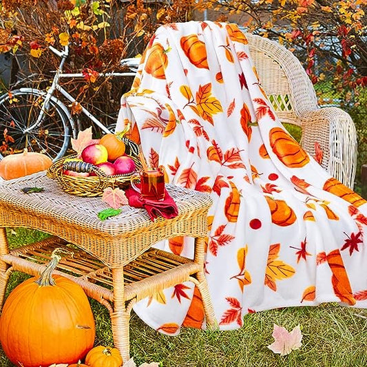 Bratach Caith Inhand Fall, Oíche Shamhna Pumpkin Fómhar Plush Fall Decor Bratach Caith Picnic Doiléir lomra do Chathaoireacha Tolg Couch, Blaincéid Duilleoga Oráiste Saoire gleoite agus Caitheann don Bhaile