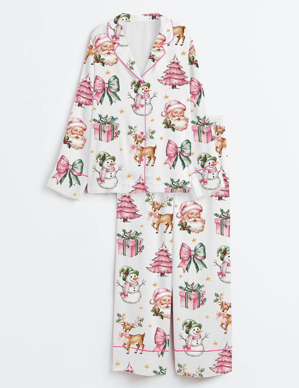 Women’s Coquette Pink Christmas Long Sleeve Satin Pajama Set