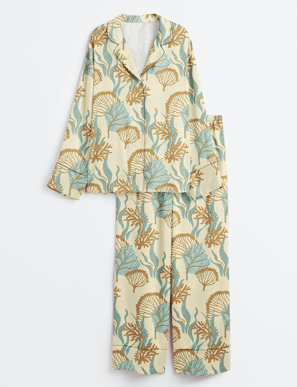 Women’s A Calming Coastal Coral Creation Long Sleeve Satin Pajama Set