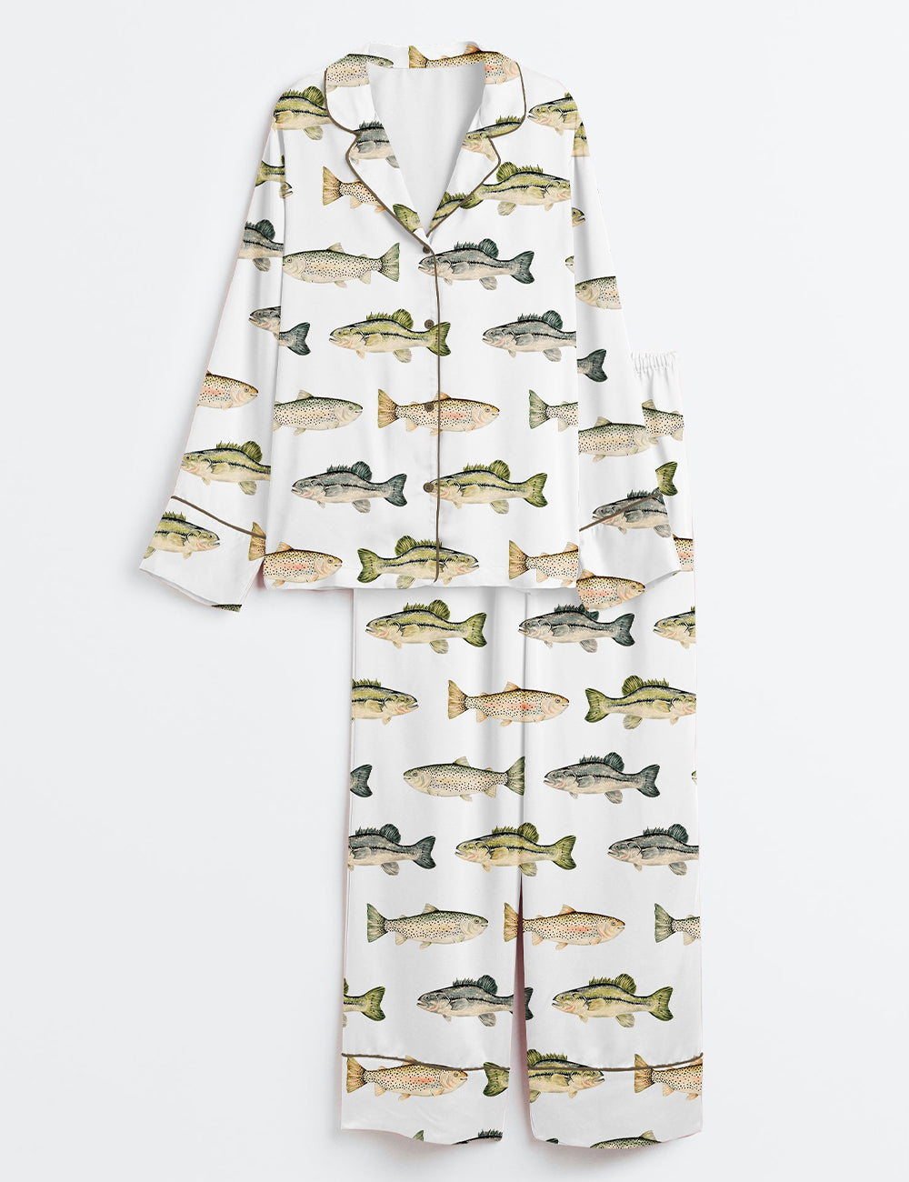 Women's Lake Fishing Long Sleeve Satin Pajama Set