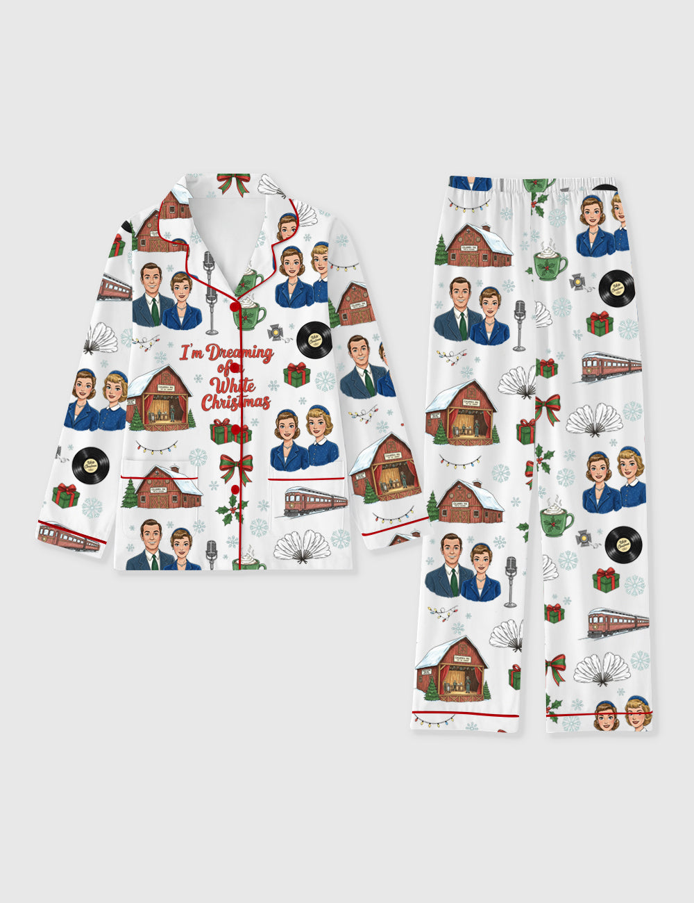 Women's I'm Dreaming Of A White Christmas Long Sleeve Pocket Cotton Family Pajama Set